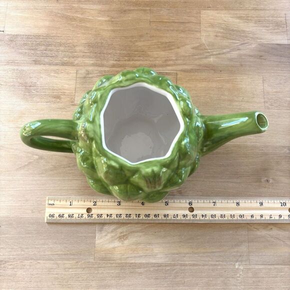 Vintage Teleflora Whimsical Cottage 3D Green Artichoke Glazed 20oz Teapot *Read - Picture 8 of 8